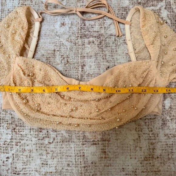 NWOT Oh Polly Champagne embellished Beaded Long Sleeve Crop Top size 2 - Picture 8 of 13